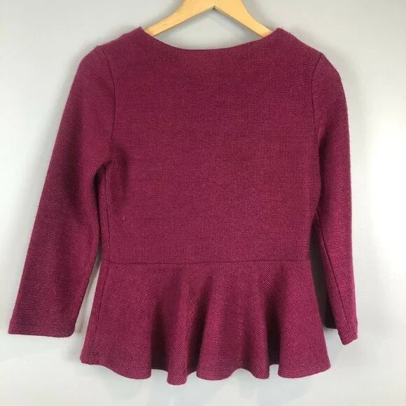 Anthropologie Dolce Vita Burgundy Beaded Gem Drop Peplum Sweater S - Picture 7 of 8